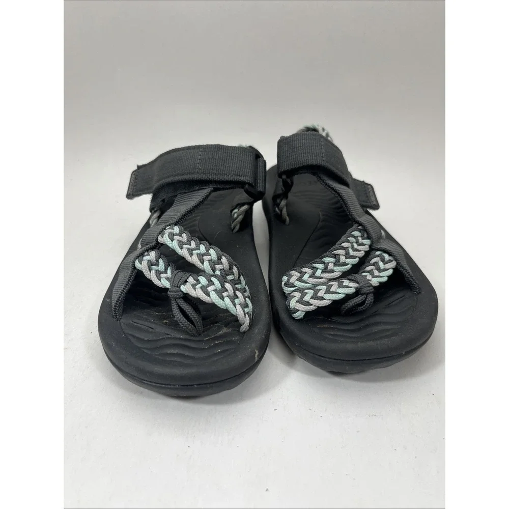 MEGNYA Women's Braided Strap Comfort Sandals Black Aqua Gray Size 7